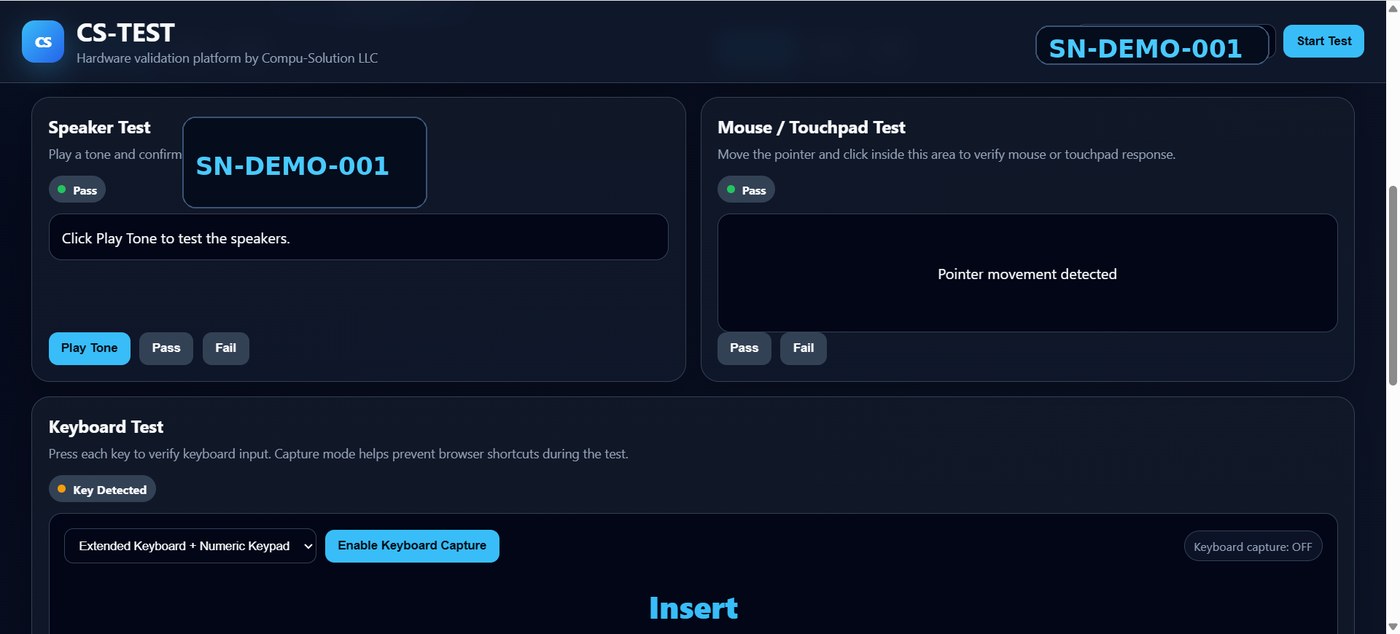 Keyboard testing interface